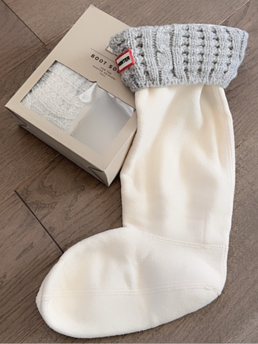 New! Hunter Original Tall Cable Knit boot socks in Grey/Cream sz Med US 5-7
